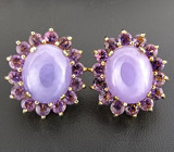 Серьги с халцедоном и аметистами Серебро 925
