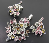 Комплект с разноцветными турмалинами Серебро 925