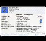 Чистейший крупный танзанит 5,48 карат 