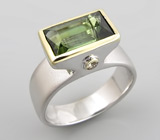 Кольцо с зеленым турмалином и бриллиантами Серебро 925