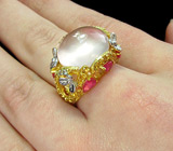 Кольцо с розовым кварцем, сапфирами и цитринами Серебро 925