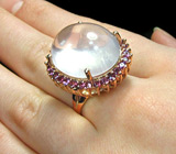 Крупное кольцо с розовым кварцем и родолитами гранатами Серебро 925
