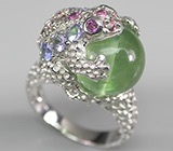 Скульптурное кольцо с флюоритом, родолитами  и танзанитами Серебро 925