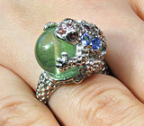 Скульптурное кольцо с флюоритом, родолитами  и танзанитами Серебро 925