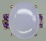 Кольцо с лавандовым халцедоном и аметистами Серебро 925