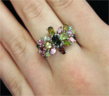 Прелестное кольцо с разноцветными турмалинами Серебро 925