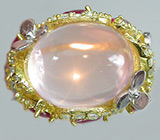 Кольцо с розовым кварцем, сапфирами и топазами Серебро 925