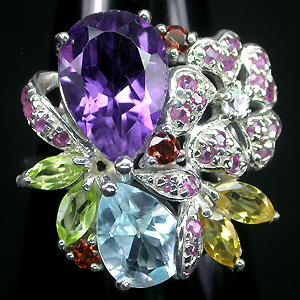 Кольцо из коллекции "Multistone" с аметистом, гранатами, цитрином, перидотами, топазом и сапфирами