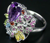 Кольцо из коллекции "Multistone" с аметистом, гранатами, цитрином, перидотами, топазом и сапфирами Серебро 925