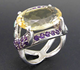 Кольцо с цитрином, аметистами и изумрудами Серебро 925