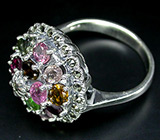 Праздничное кольцо с разноцветными турмалинами и марказитами Серебро 925