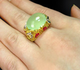 Замечательное кольцо с пренитом, цитринами и сапфирами Серебро 925