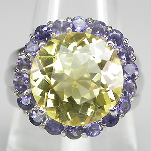 Эффектное кольцо с цитрином и синими сапфирами