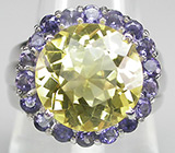 Эффектное кольцо с цитрином и синими сапфирами Серебро 925