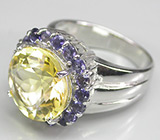 Эффектное кольцо с цитрином и синими сапфирами Серебро 925