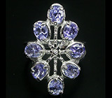 Оригинальное кольцо с яркими танзанитами Серебро 925