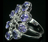 Оригинальное кольцо с яркими танзанитами Серебро 925