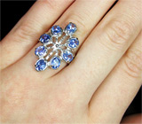 Оригинальное кольцо с яркими танзанитами Серебро 925