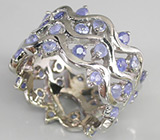 Интересное кольцо с синими сапфирами Серебро 925