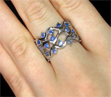 Интересное кольцо с синими сапфирами Серебро 925
