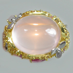 Кольцо с розовым кварцем, сапфирами и цитринами