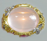 Кольцо с розовым кварцем, сапфирами и цитринами Серебро 925