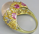 Кольцо с розовым кварцем, сапфирами и цитринами Серебро 925