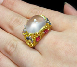 Кольцо с розовым кварцем, сапфирами и цитринами Серебро 925