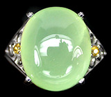 Изящное кольцо с яблочным пренитом и сапфирами Серебро 925