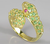 Кольцо "Змейка" с цаворитами и сапфирами Серебро 925