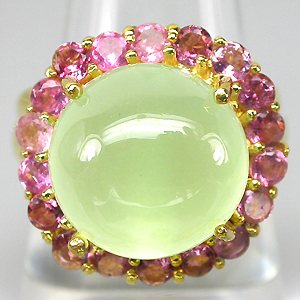 Превосходное кольцо с пренитом и турмалинами