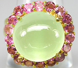 Превосходное кольцо с пренитом и турмалинами Серебро 925