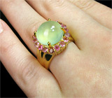 Превосходное кольцо с пренитом и турмалинами Серебро 925