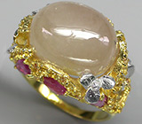 Кольцо с крупным кабошоном сапфира, пурпурными сапфирами и цитринами Серебро 925