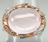 Кольцо с розовым кварцем, цитринами и синими сапфирами Серебро 925