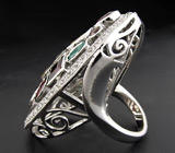 Крупное кольцо с гранатами, цитринами, изумрудами и сапфирами Серебро 925