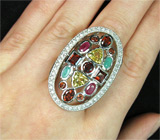 Крупное кольцо с гранатами, цитринами, изумрудами и сапфирами Серебро 925