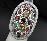 Крупное кольцо с гранатами, цитринами, изумрудами и сапфирами Серебро 925