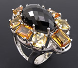 Крупное кольцо с ониксом и цитринами Серебро 925