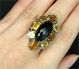 Крупное кольцо с ониксом и цитринами Серебро 925