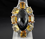 Крупное кольцо с ониксом и цитринами Серебро 925