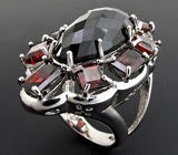 Крупное кольцо с ониксом и гранатами Серебро 925