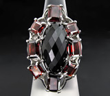 Крупное кольцо с ониксом и гранатами Серебро 925