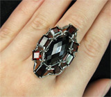 Крупное кольцо с ониксом и гранатами Серебро 925