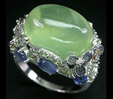 Великолепное кольцо с пренитом и разноцветными сапфирами Серебро 925