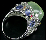Великолепное кольцо с пренитом и разноцветными сапфирами Серебро 925
