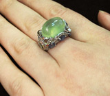 Великолепное кольцо с пренитом и разноцветными сапфирами Серебро 925