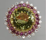 Крупное кольцо с цитрином, родолитами и бесцветными цирконами Серебро 925