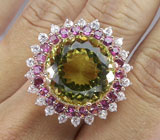 Крупное кольцо с цитрином, родолитами и бесцветными цирконами Серебро 925