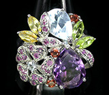 Кольцо из коллекции "Multistone" с аметистом, гранатами, перидотами, цитринами, топазом и сапфирами Серебро 925